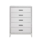 49" White And Silver And Faux Wood And Crystal Bling Lighted Five Drawer Dresser