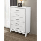 49" White And Silver And Faux Wood And Crystal Bling Lighted Five Drawer Dresser