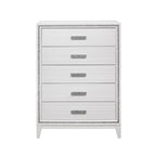 49" White And Silver And Faux Wood And Crystal Bling Lighted Five Drawer Dresser