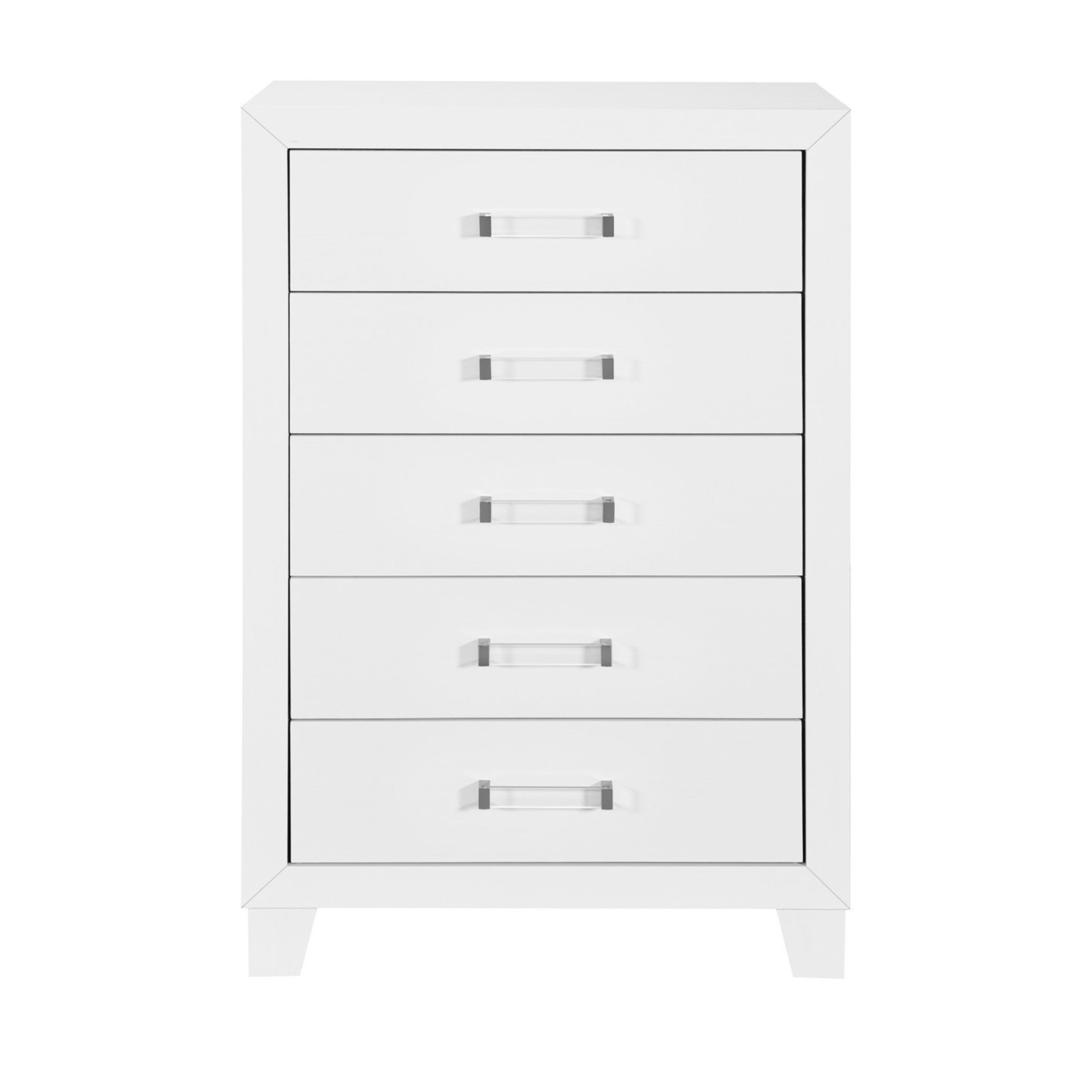 49" White Wood Five Drawer Dresser