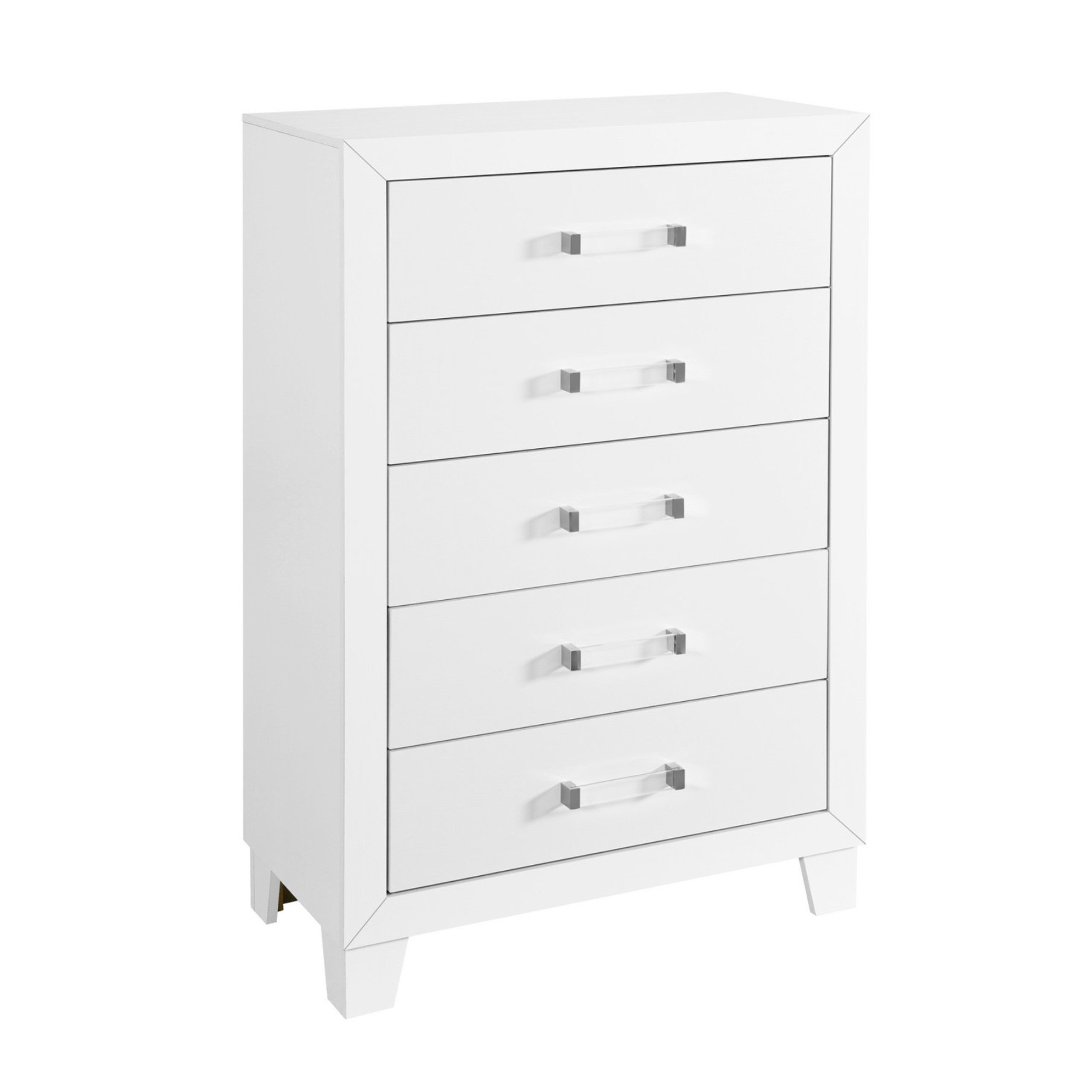 49" White Wood Five Drawer Dresser