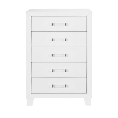 49" White Wood Five Drawer Dresser
