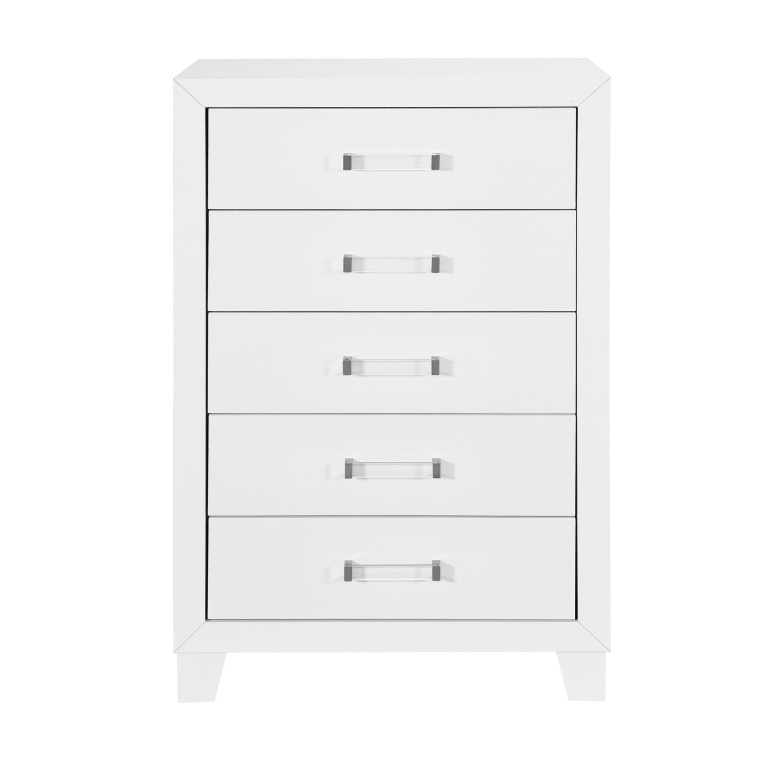 49" White Wood Five Drawer Dresser