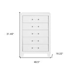 49" White Wood Five Drawer Dresser