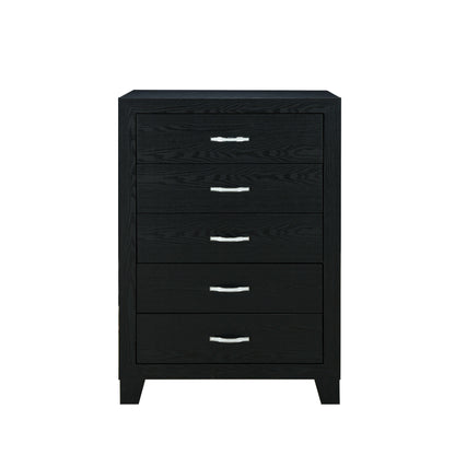 49" Black Wood Five Drawer Dresser
