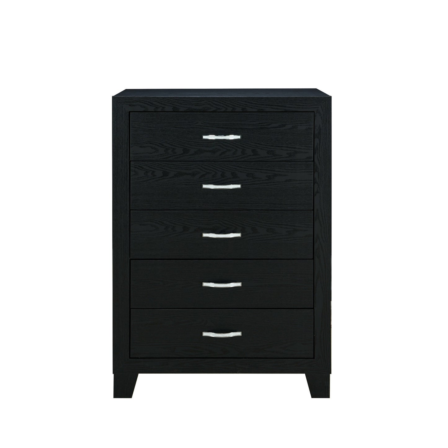 49" Black Wood Five Drawer Dresser