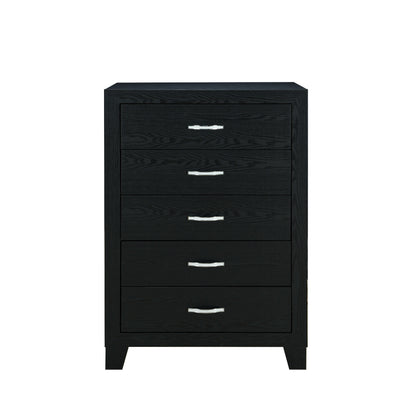 49" Black Wood Five Drawer Dresser