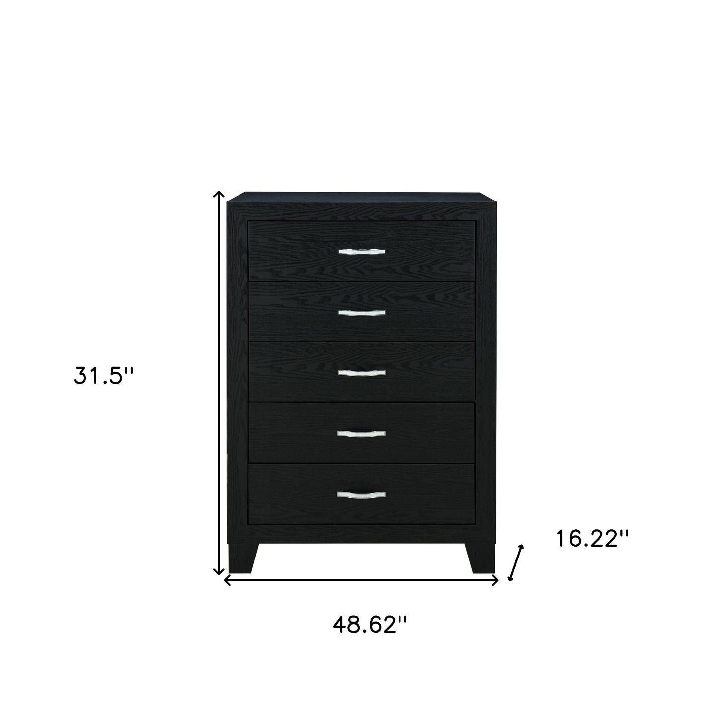 49" Black Wood Five Drawer Dresser