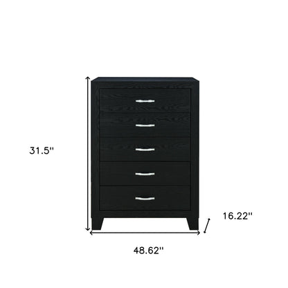 49" Black Wood Five Drawer Dresser