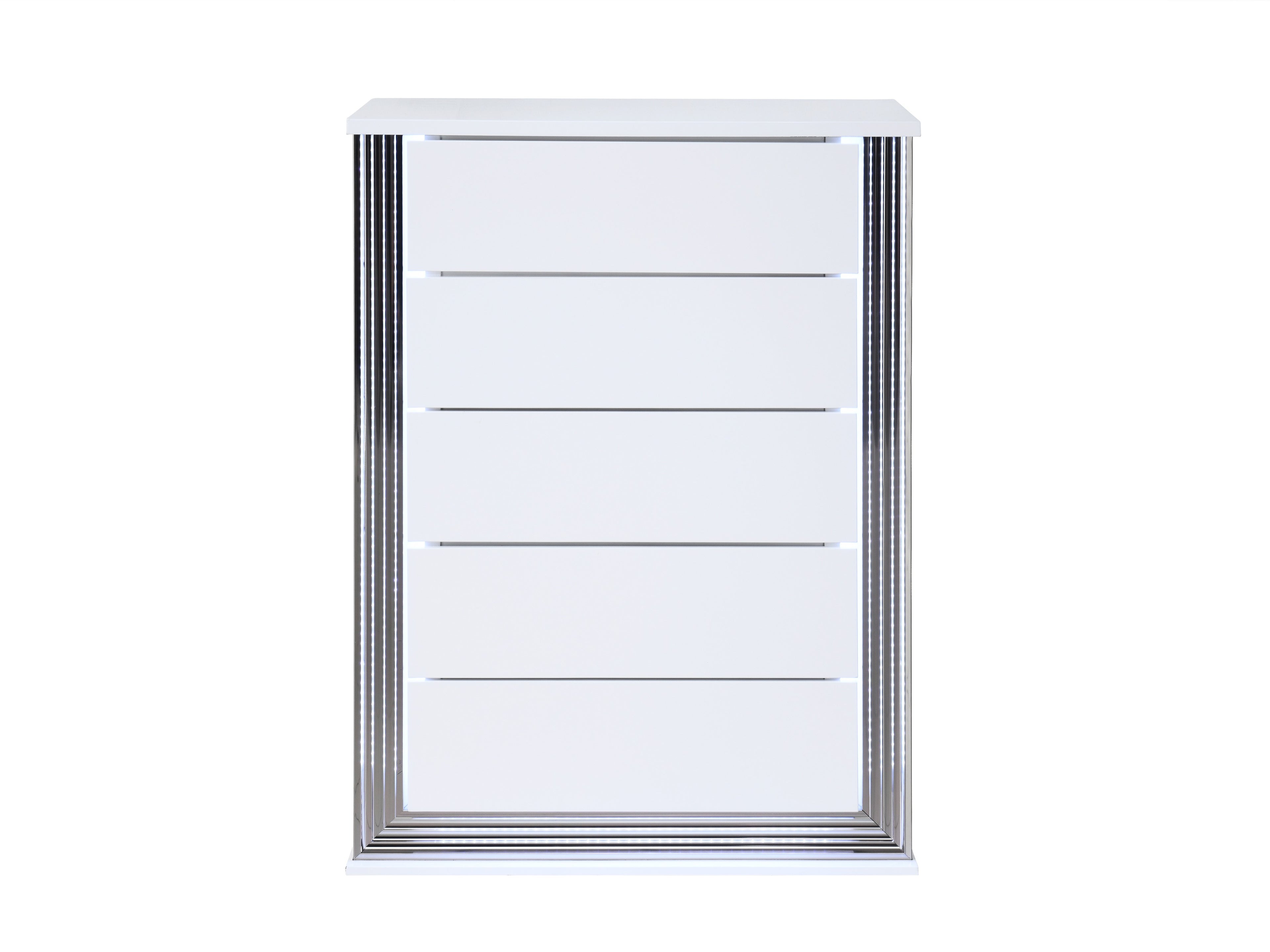 49" White Wood Lighted Five Drawer Dresser