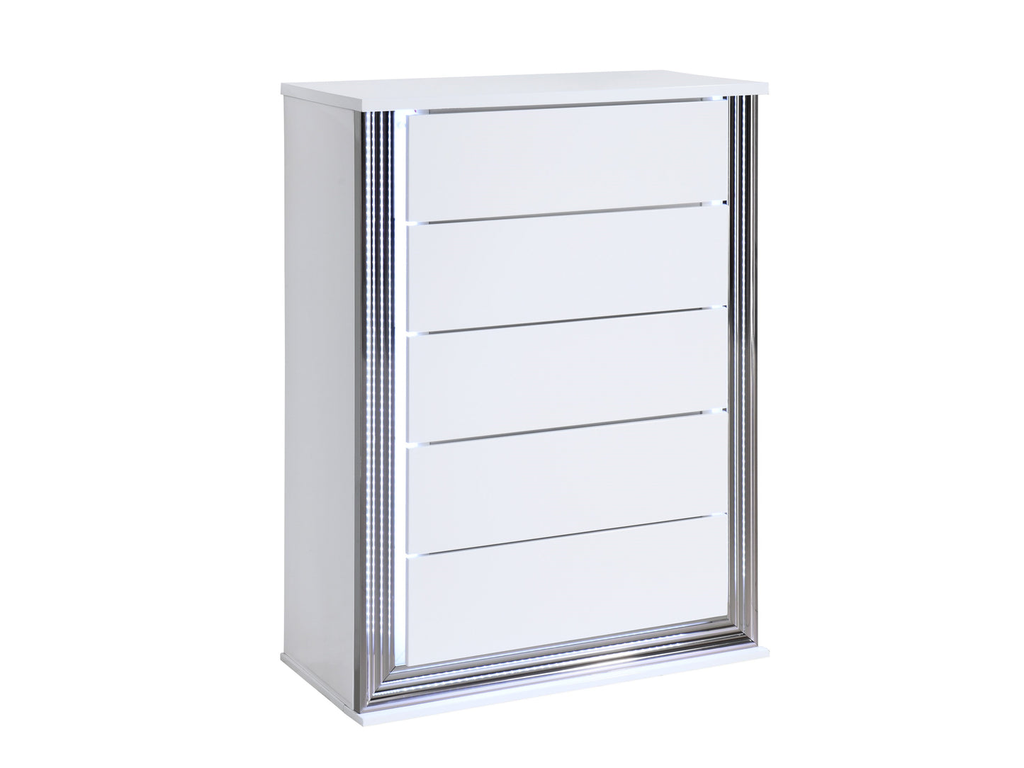 49" White Wood Lighted Five Drawer Dresser