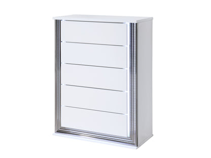49" White Wood Lighted Five Drawer Dresser