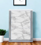 49" Silver And White Wood Faux Marble Lighted Five Drawer Dresser