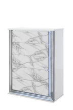 49" Silver And White Wood Faux Marble Lighted Five Drawer Dresser