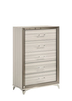 53" Beige And White Wood Lighted Five Drawer Dresser