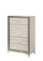 53" Beige And White Wood Lighted Five Drawer Dresser
