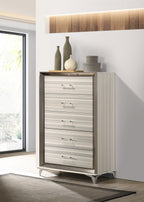 53" Beige And White Wood Lighted Five Drawer Dresser