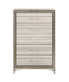 53" Beige And White Wood Lighted Five Drawer Dresser