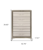 53" Beige And White Wood Lighted Five Drawer Dresser