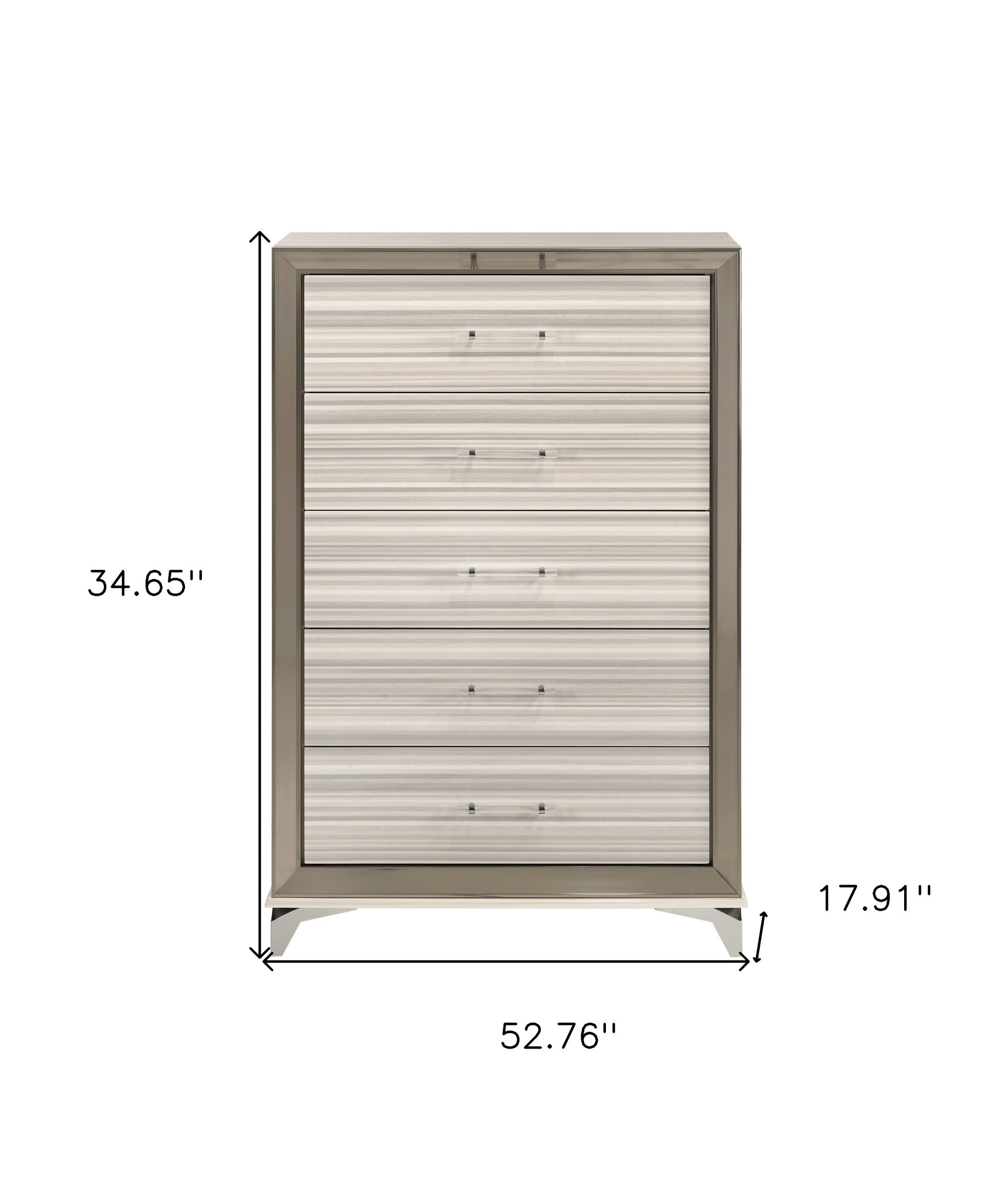 53" Beige And White Wood Lighted Five Drawer Dresser