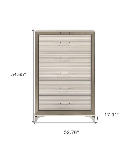 53" Beige And White Wood Lighted Five Drawer Dresser