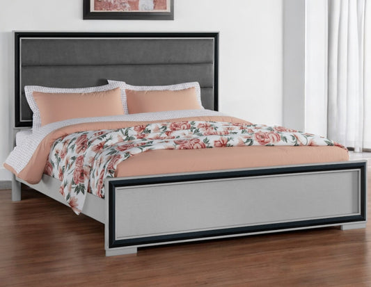 Gray Ribbed Texture Wood And Upholstery Full Bed Frame