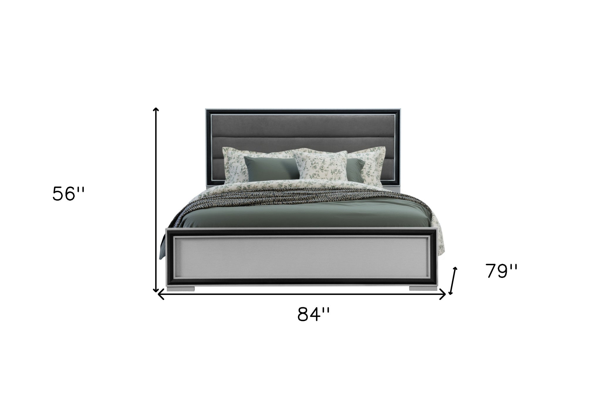 Gray Ribbed Texture Wood And Upholstery King Bed Frame