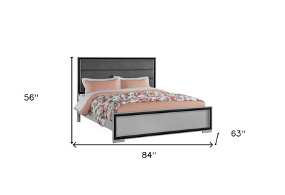 Gray Ribbed Texture Wood And Upholstery Queen Bed Frame