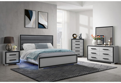 Gray Ribbed Texture Wood And Upholstery Queen Bed Frame