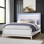 Silver and White Faux Crystal Bling Wood Lighted Full Bed Frame