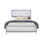 Silver and White Faux Crystal Bling Wood Lighted Full Bed Frame