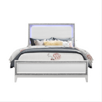 White Wood and Faux Crystal Bling Lighted King Bed Frame