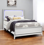White Wood and Faux Crystal Bling Lighted King Bed Frame