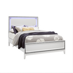 White Wood and Faux Crystal Bling Lighted King Bed Frame