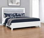 White and Light Gray Ribbed Texture Wood And Upholstery Lighted Full Bed Frame