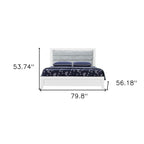 White and Light Gray Ribbed Texture Wood And Upholstery Lighted Full Bed Frame