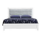White and Light Gray Ribbed Texture Wood And Upholstery Lighted Queen Bed Frame