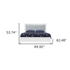 White and Light Gray Ribbed Texture Wood And Upholstery Lighted Queen Bed Frame