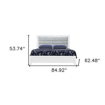 White and Light Gray Ribbed Texture Wood And Upholstery Lighted Queen Bed Frame