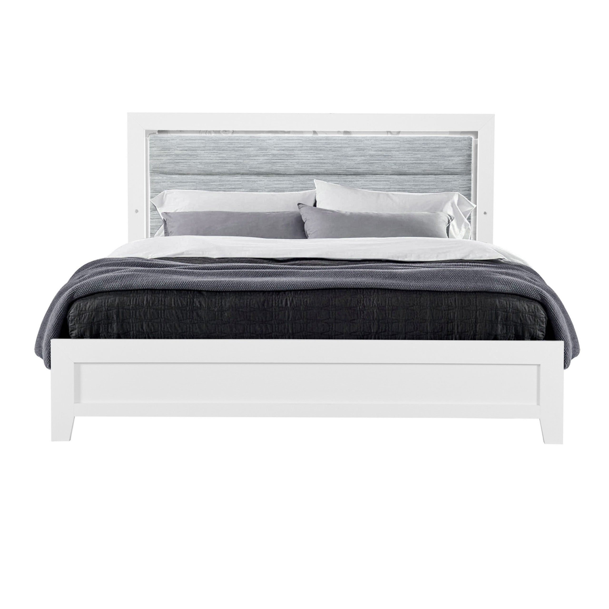 White And Gray Wood And Upholstery Lighted Twin Bed Frame