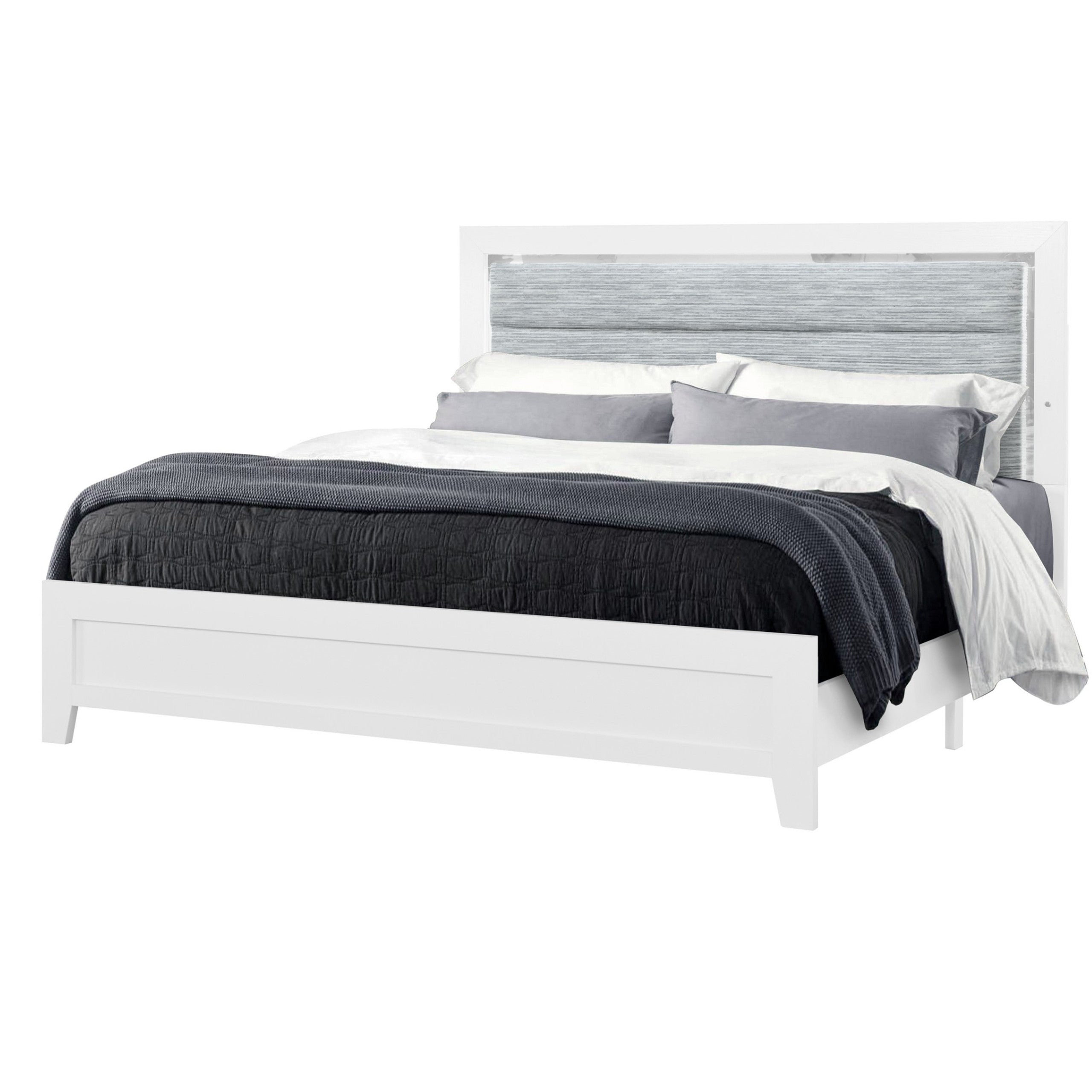 White And Gray Wood And Upholstery Lighted Twin Bed Frame