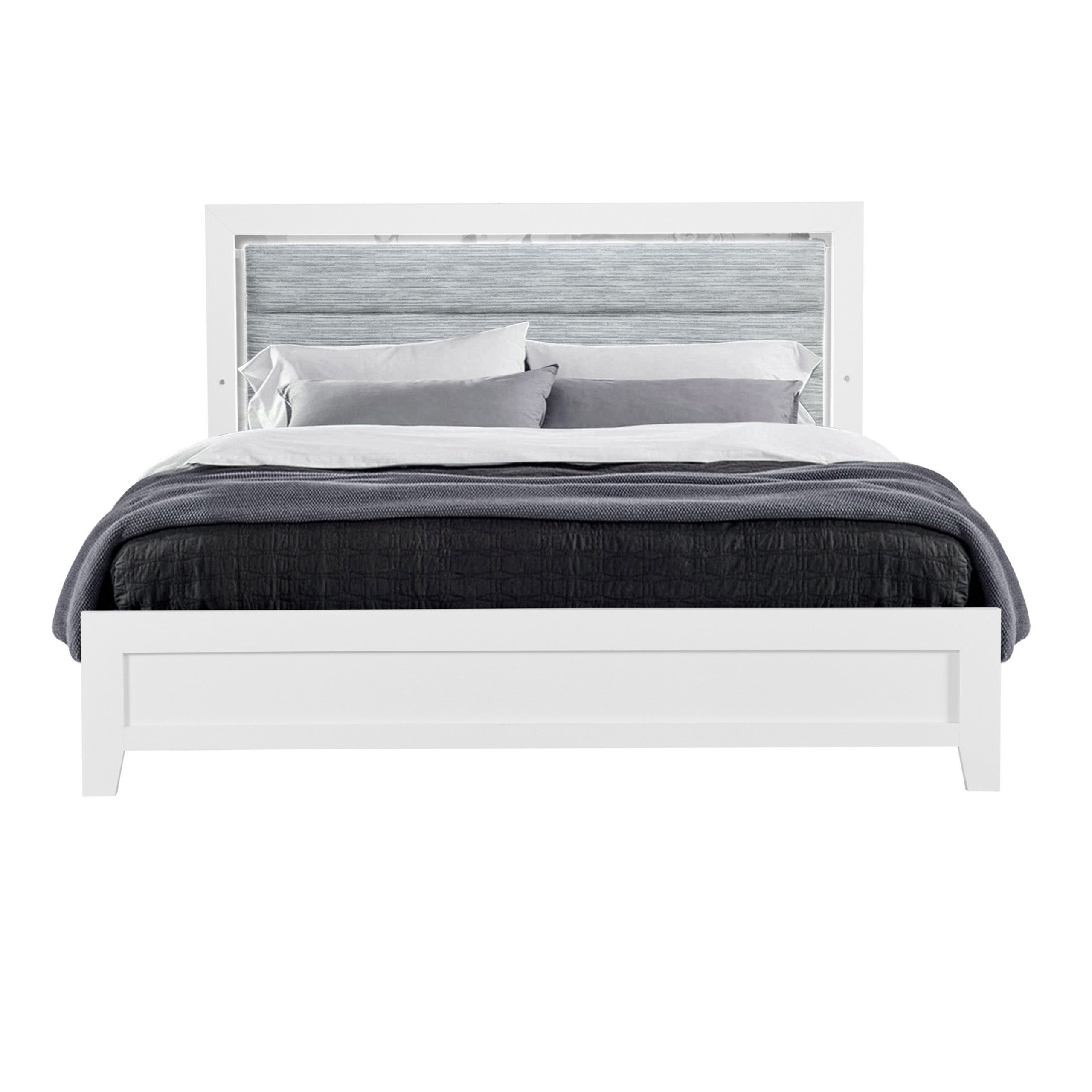 White And Gray Wood And Upholstery Lighted Twin Bed Frame