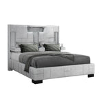 Gray Tufted Upholstery Lighted King Bed Frame