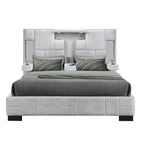 Gray Tufted Upholstery Lighted King Bed Frame