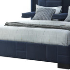 Navy Blue Tufted Upholstered Lighted King Bed Frame