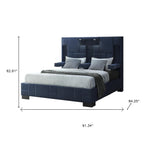 Navy Blue Tufted Upholstered Lighted King Bed Frame