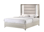 Beige White And Chrome Wood Upholstered Lighted Queen Bed Frame
