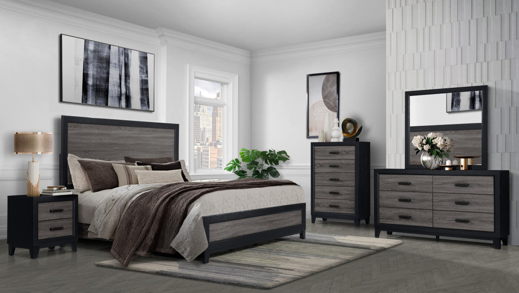 Black And Gray Inlaid Panels Full Bed Frame