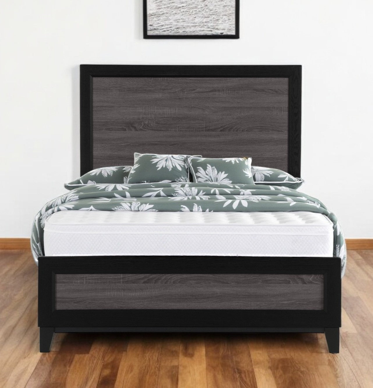 Black And Gray Inlaid Panels Full Bed Frame