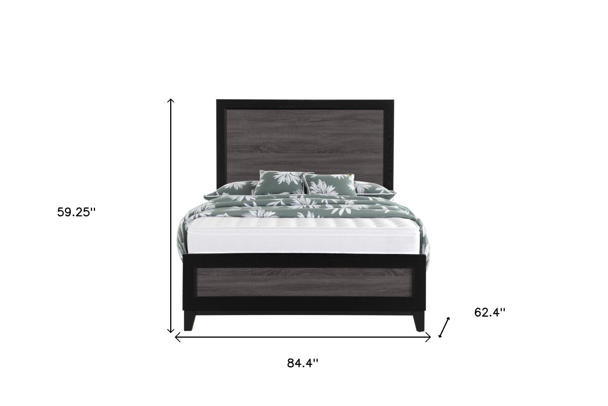 Black And Gray Inlaid Panels Queen Bed Frame